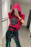 Windowsen shoulder -length sleeveless hoodie PS23T001 rose red
